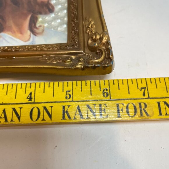 Vintage Jesus Portrait In Ornate Gold Frame With Textured Background 8" X 6" Rel - Picture 9 of 11